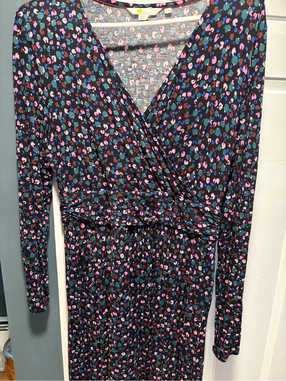 Boden Jersey Dress with Pink & Teal Print